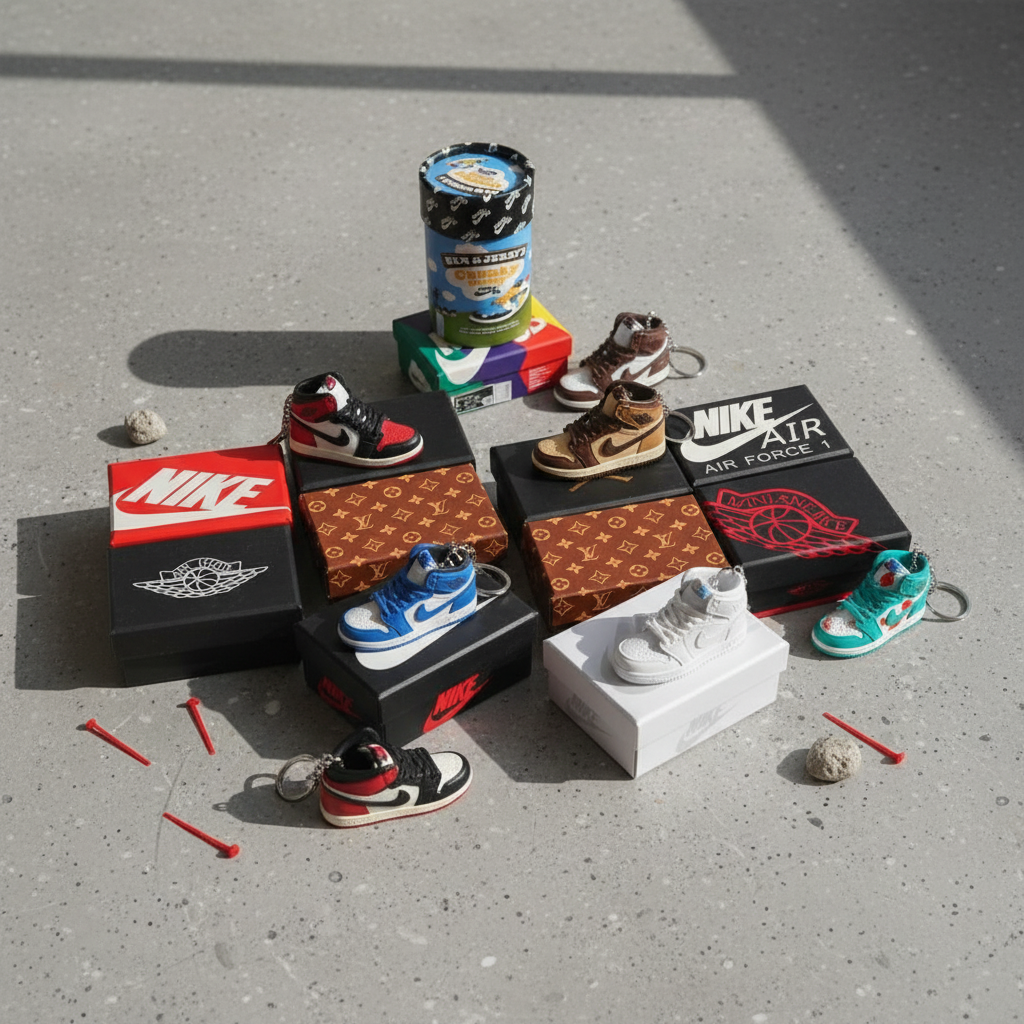 Styled flat lay with keychains